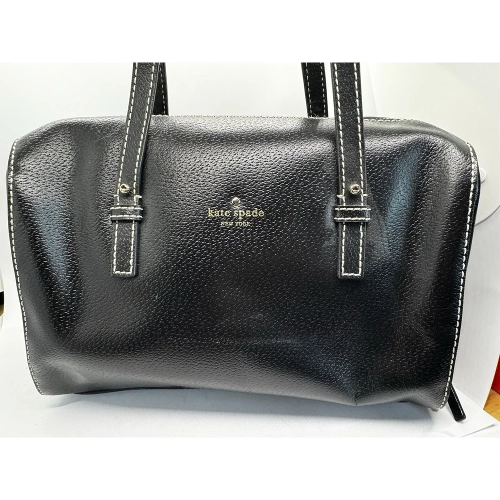 Women's Kate Spade Black Pebbled Leather Satchel EUC PT4